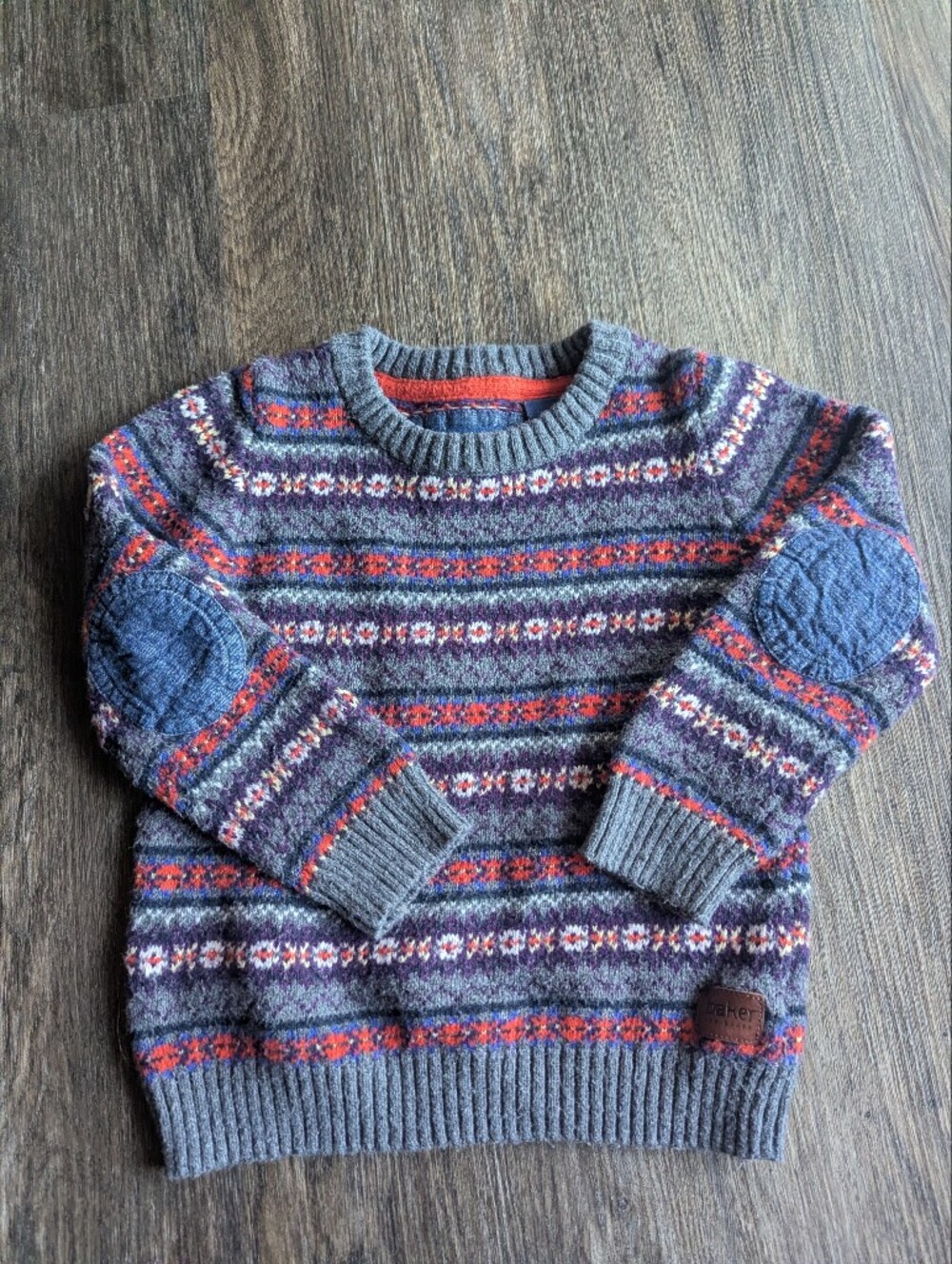 Bakers Multicolor Fair Isle Crewneck Sweater - Grey & Blue Boys 5y